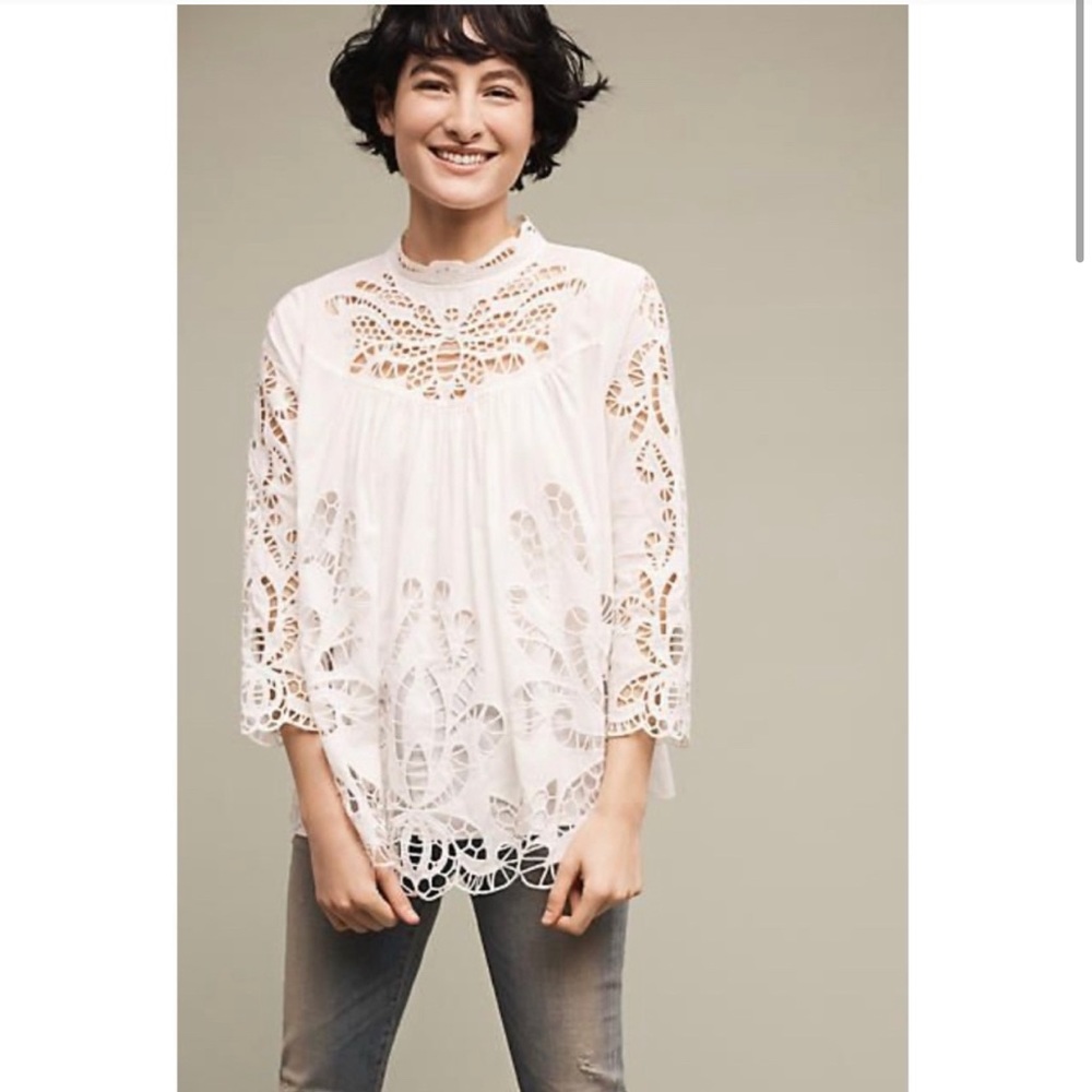 Anthropologie White Lace Top by Harlyn